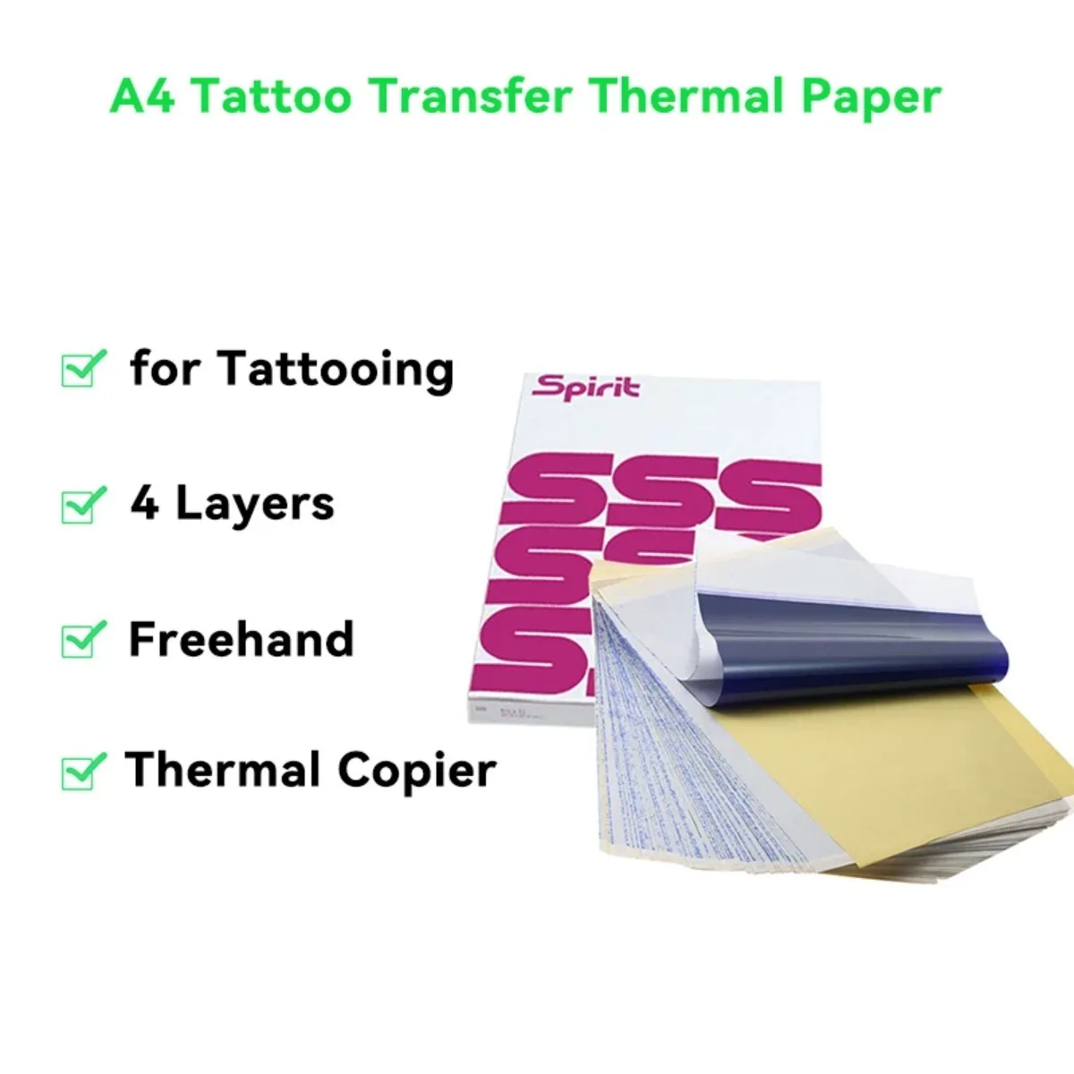 Plantilla de papel de transferencia de tatuaje A4, copiadora de carbono, plantilla de espíritu, papel térmico de carbono de 4 capas, bricolaje