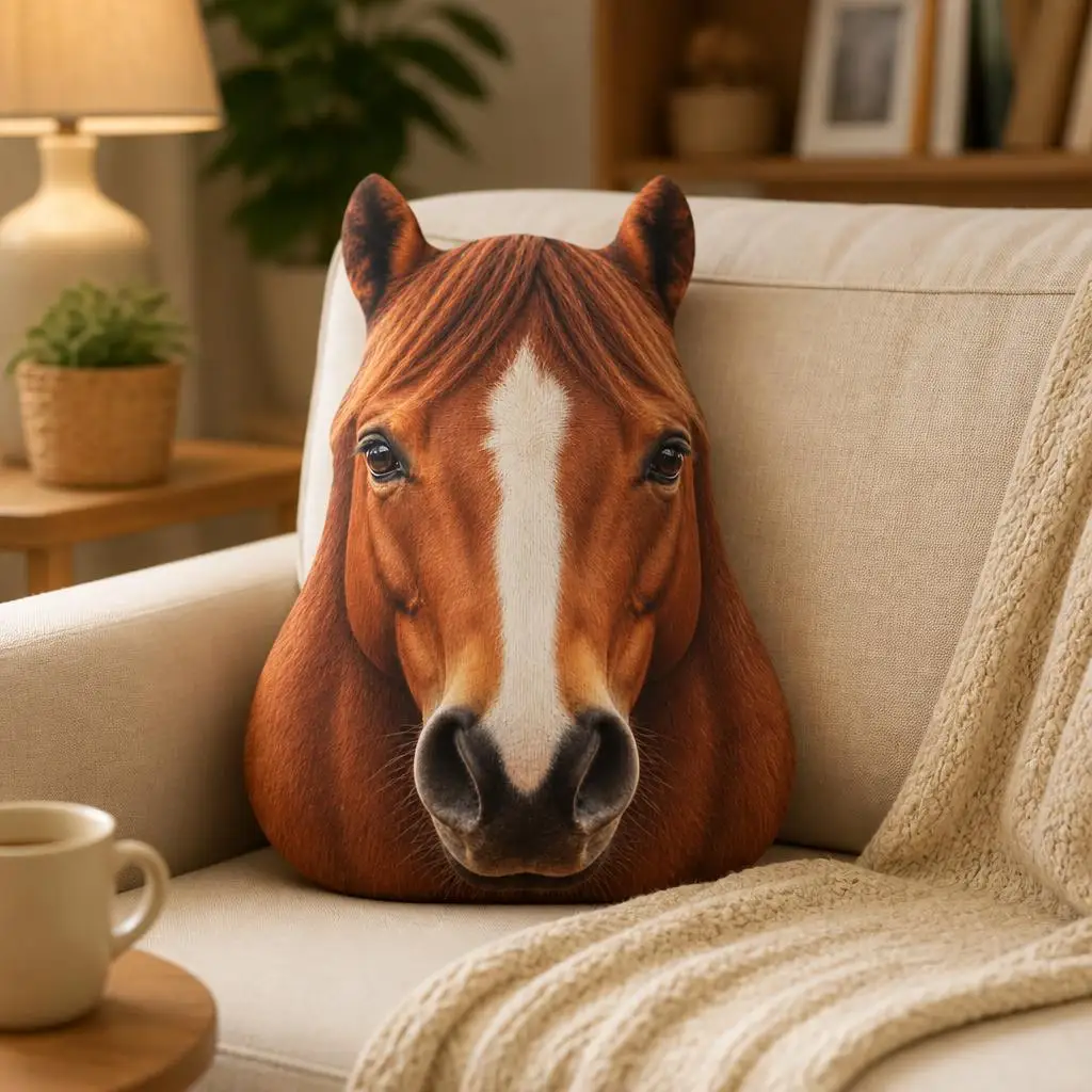 Chestnut Horse Shaped Pillow Stuffed Cushion Equestrian Throw Pillow for Sofa Living Room Home Decor Horse Lover Gift Idea