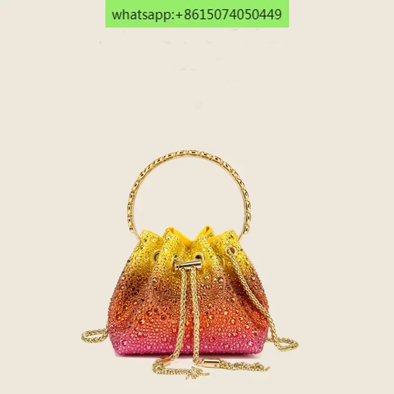 Volcanic rock ring bucket bag colorful drawstring hot drilling bag shoulder slung handbag handbag