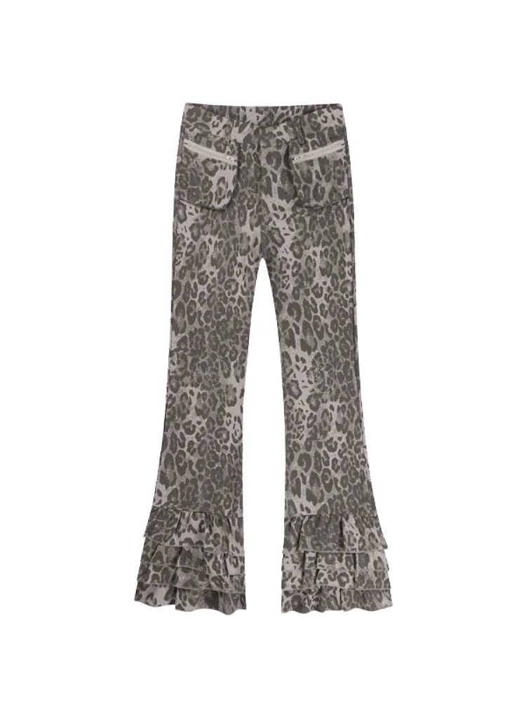 Pantalones Vintage con estampado de leopardo para mujer, ropa de calle Retro, pantalones de pierna ancha, diseño bohemio, pantalones largos informales de pierna ancha para mujer relajados