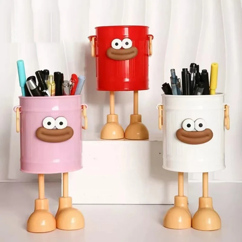 

Cute Cartoon Round Pencil Holder Office Desk Pen Cup Case Organiser Durable Iron Pen Container School Students Stationery