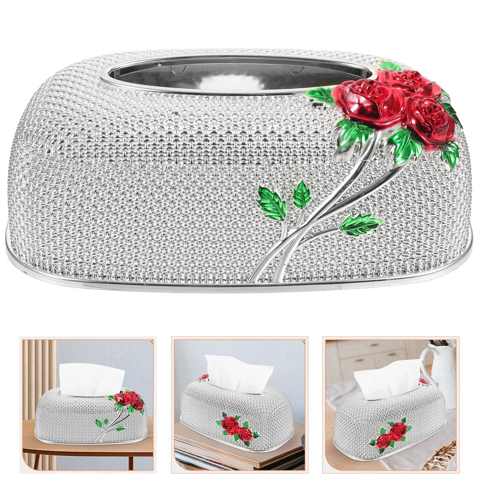 

Rose Pattern Tissue Box Holder Plastic Desktop Tissue Storage Case for Home Office Bedroom Living Room Car Decorative