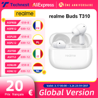 Global Version realme Buds T310 46dB Hybrid Noise Cancellation 40Hours Total Playback 12.4mm Dynamic Bass Driver IP55 Waterproof