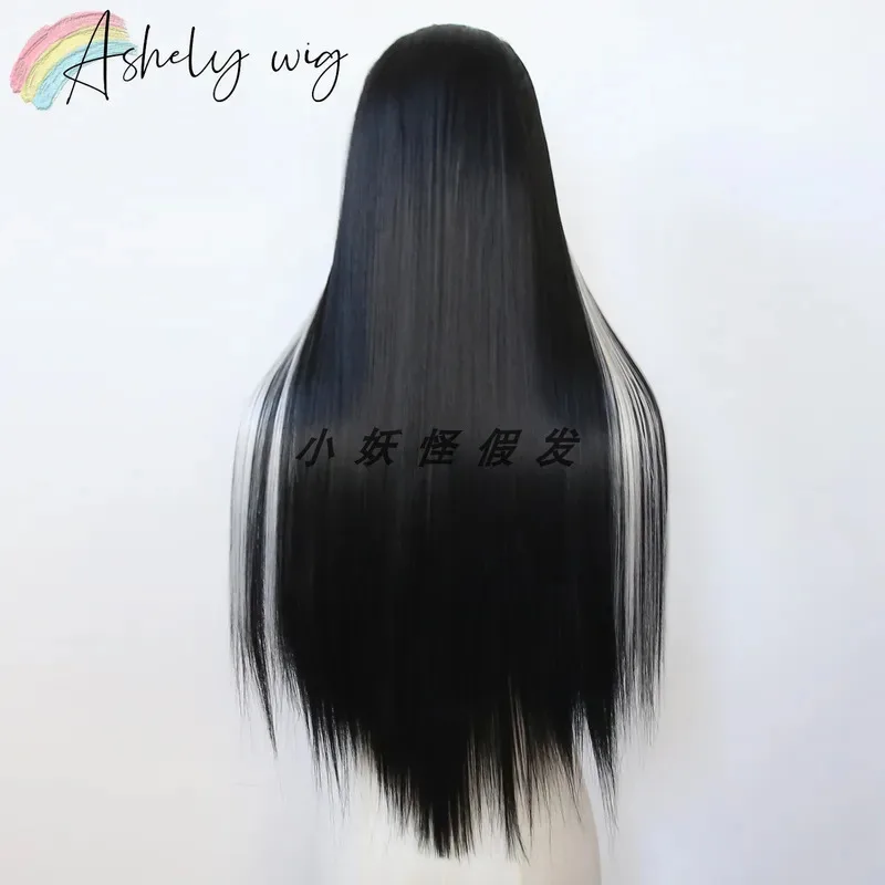 Ashely الأبيض تسليط الضوء على الأسود الاصطناعية الدانتيل الجبهة الباروكات 26 بوصة 13*4 طويل مستقيم الدانتيل الجبهة شعر مستعار اصطناعي خط الشعر الطبيعي