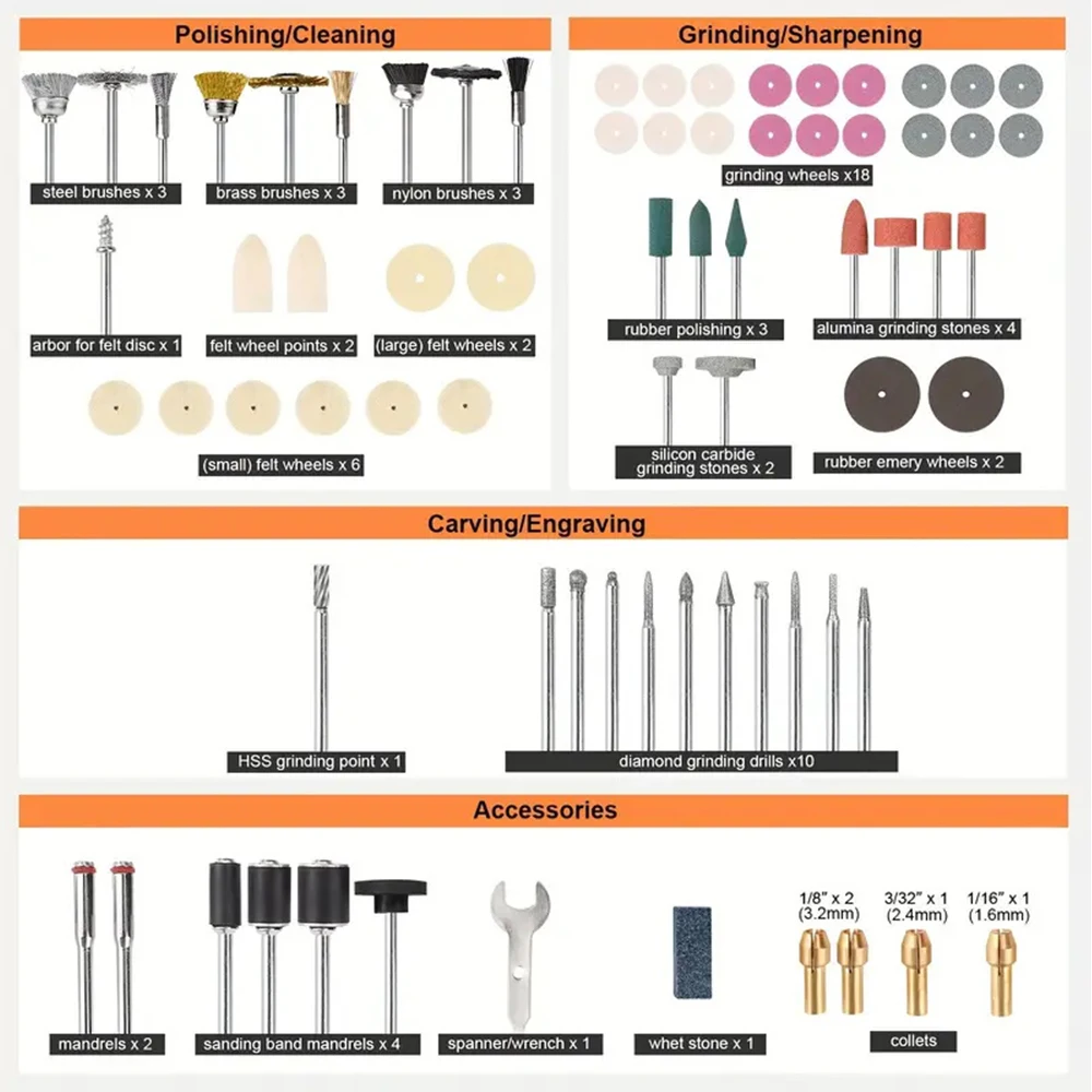 418 PCS for Rotary Tool Accessory Set Multi-specification Power Hardware Tool Accessories Fits for Drill Grinding Polishing