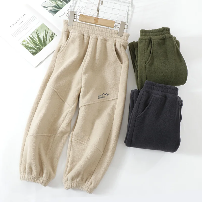 2026 Autumn Winter Teen Boys Sweatpants Brushed Fleece Sports Pants Thickened Thermal Casual Versatile Trousers (110-180cm)