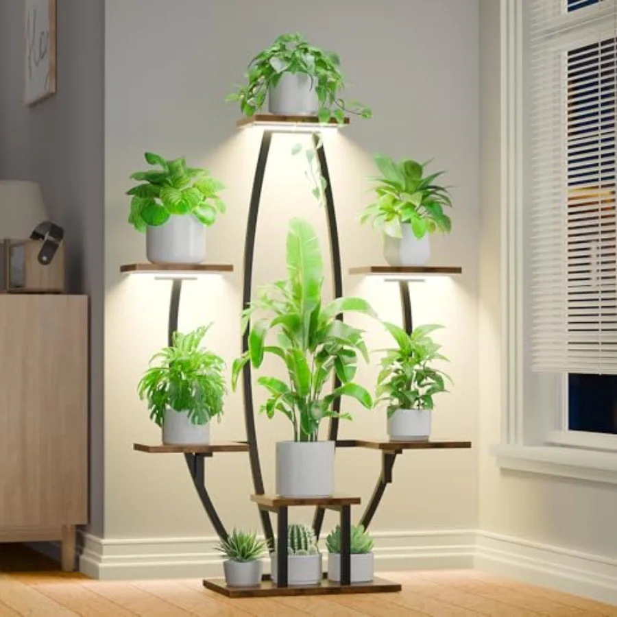

Plant Stand Indoor with Grow Lights - 7 Tiered Large Plant Shelf Indoor 47" Corner Plant Stands for Indoor Plants Multiple Meta