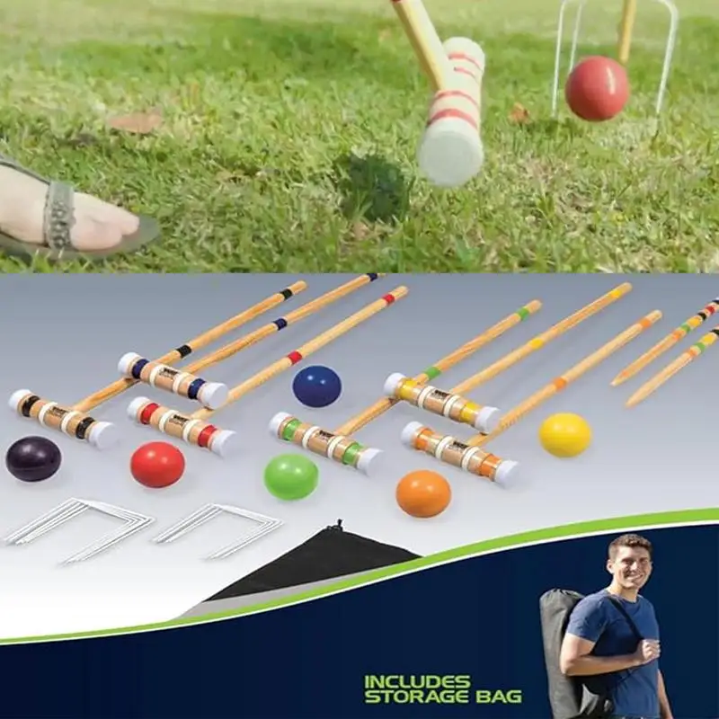 Ensemble de croquet pour 6 joueurs, jeu de pelouse amusant, ensemble de Bowling en bois réutilisable, Kit de sport de plein air pour hommes et femmes