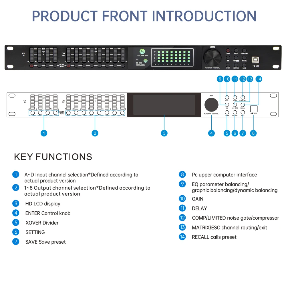 Cyfrowy procesor audio Paulkitson LD448 z jodłami 32-bitowy procesador Driverack 4in 8out Profesjonalny system sterowania głośnikami