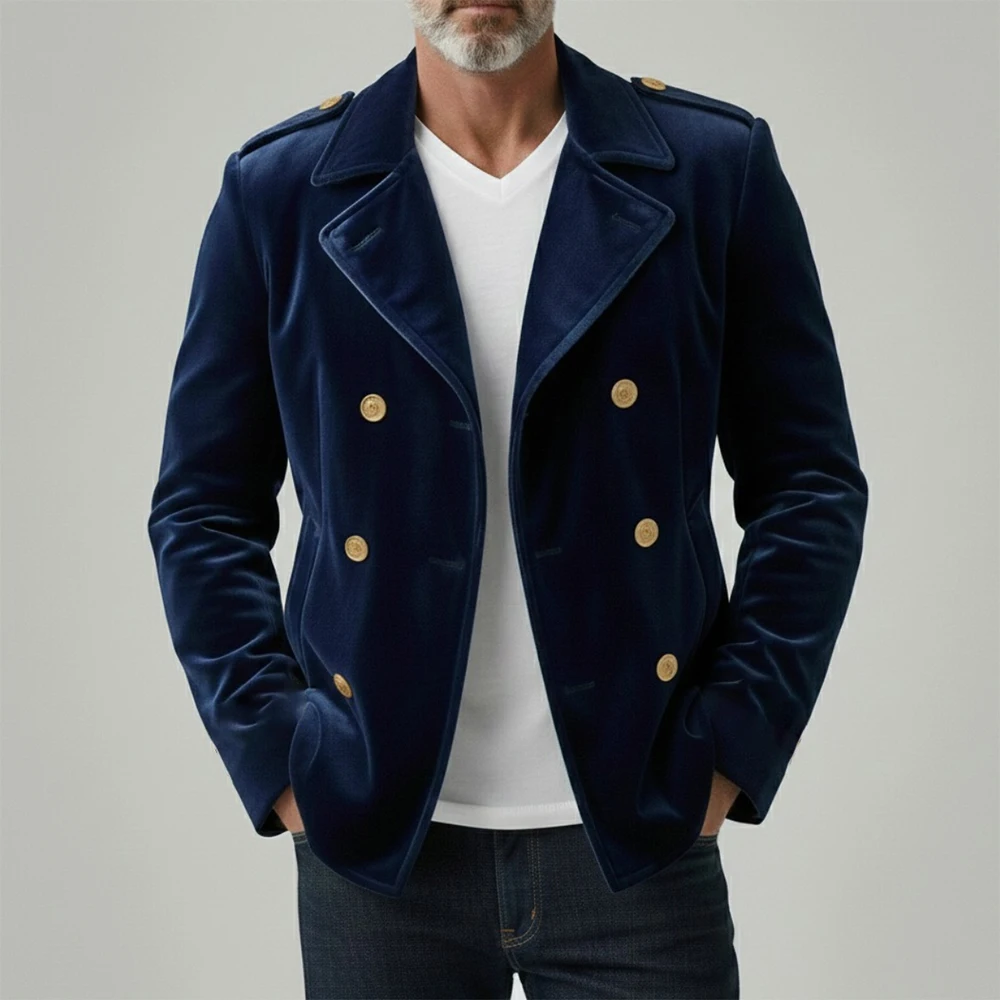 

Мужской костюм на заказ: модный темно-синий бархатный пиджак с джинсовыми брюками, элегантный приталенный комплект из 2 предметов (пиджак и брюки)