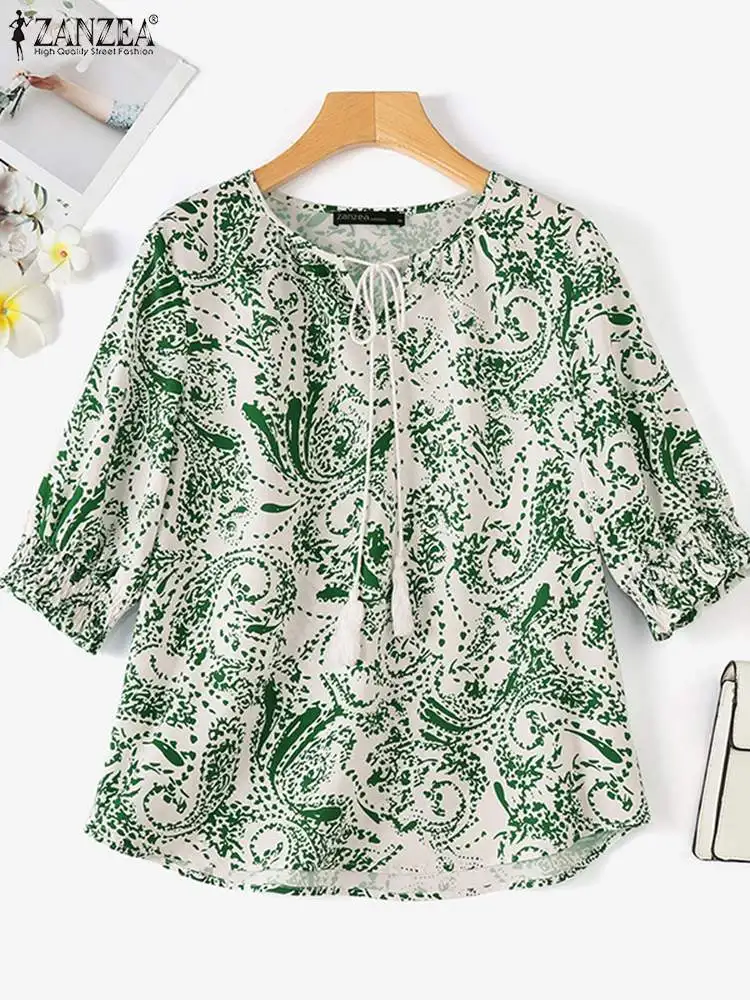 ZANZEA Women Flioral Printed Blouse Fashion Holiday Bohemian Half Sleeve Shirts 2024 Summer Casual Loose Blusas Round Neck Tops