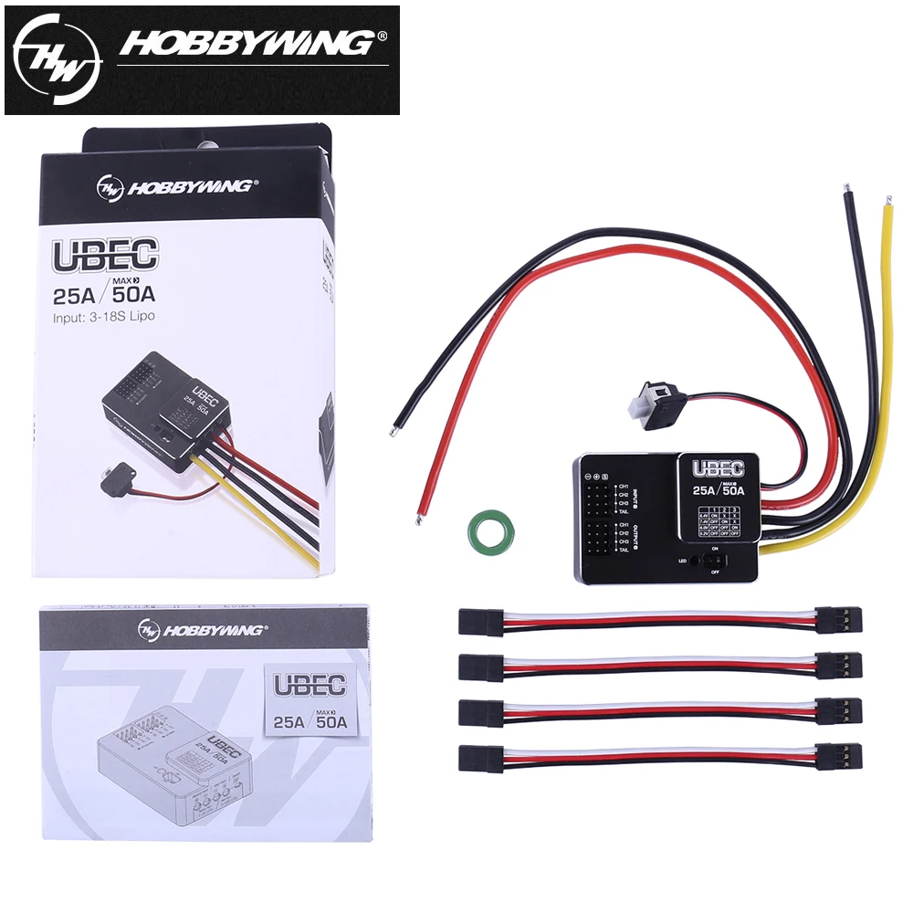 Hobbywing-Interruptor externo ajustable para Dron cuadricóptero, 25A-50A, DC-DC, 3-18S, HV, UBEC, 8 canales de salida, 5,0 V/6,0 V/7,4 V/8,4 V