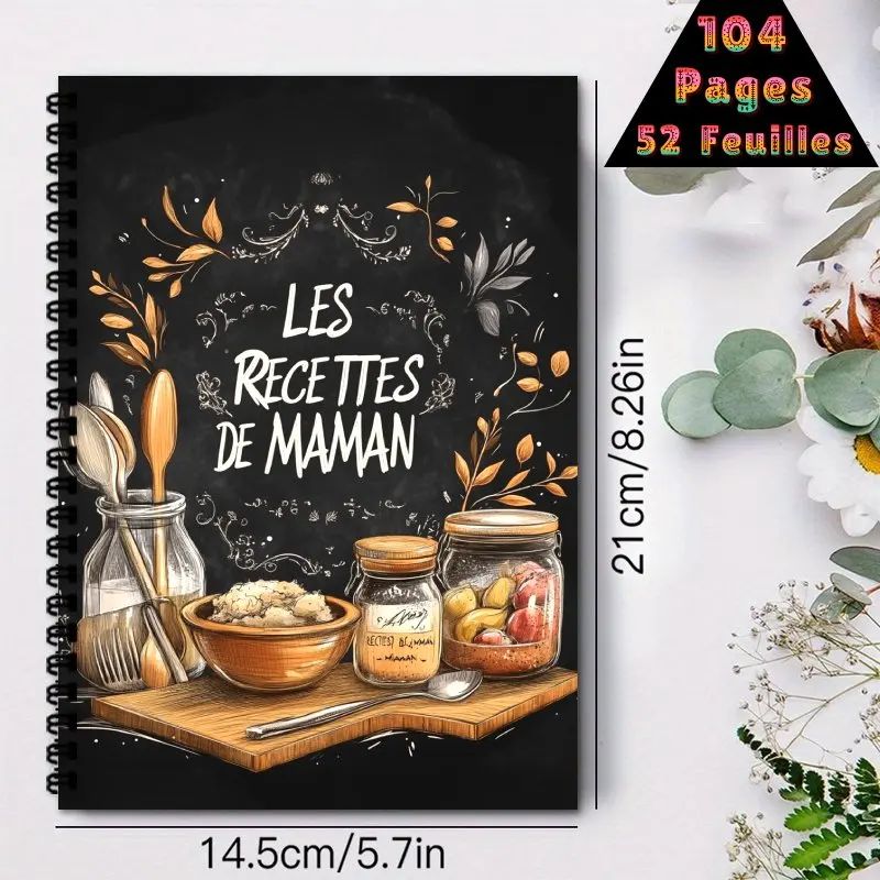 1pc Française Livre de recettes|Notebook A5-Kitchen-Themed Handmade Design with Vintage Utensils and Glass Jars for Home Cooking