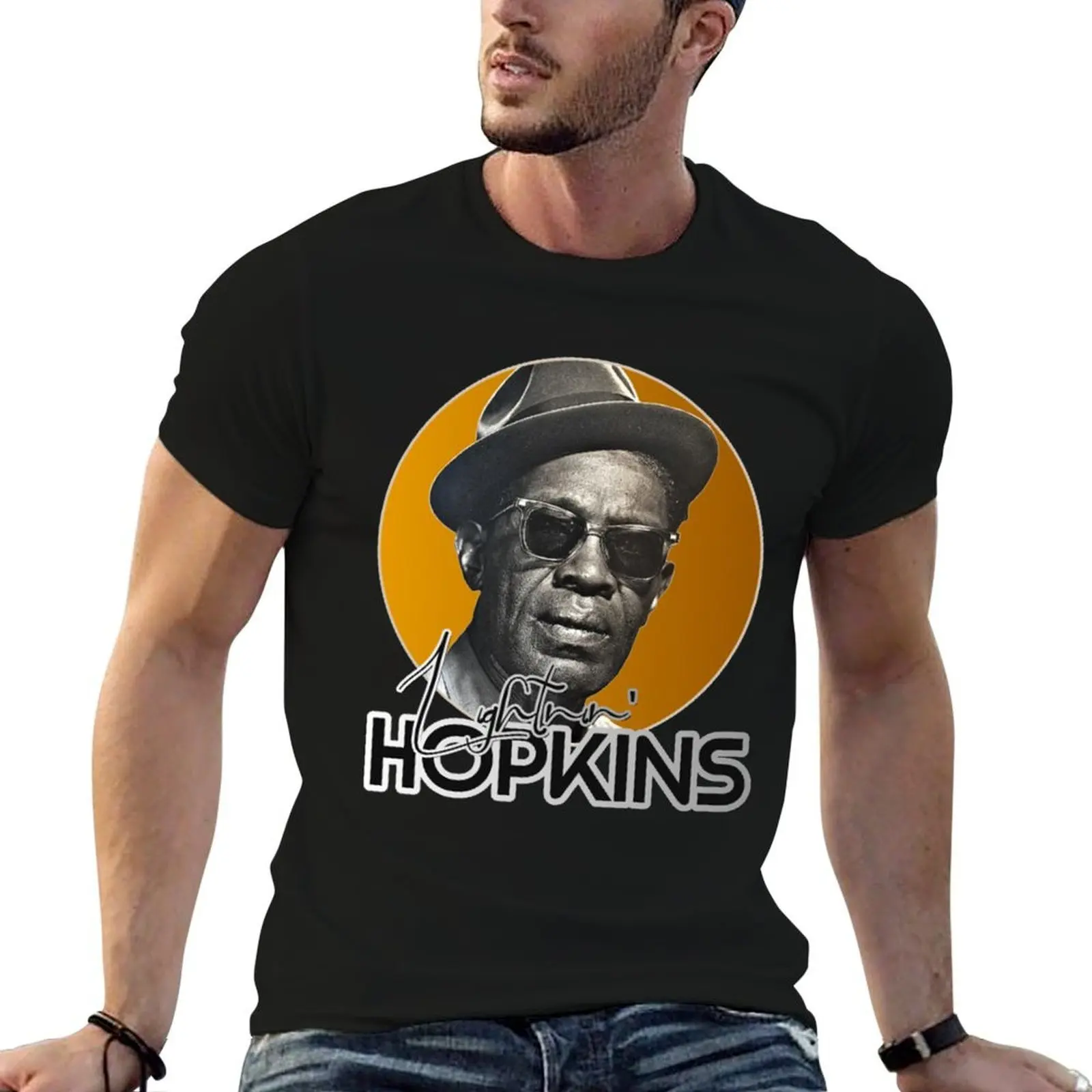 

Lightnin Hopkins Retro Lightnin Hopkins Gold Tribute T-Shirt man t shirt luxury anime tshirt t shirt for man T-shirt