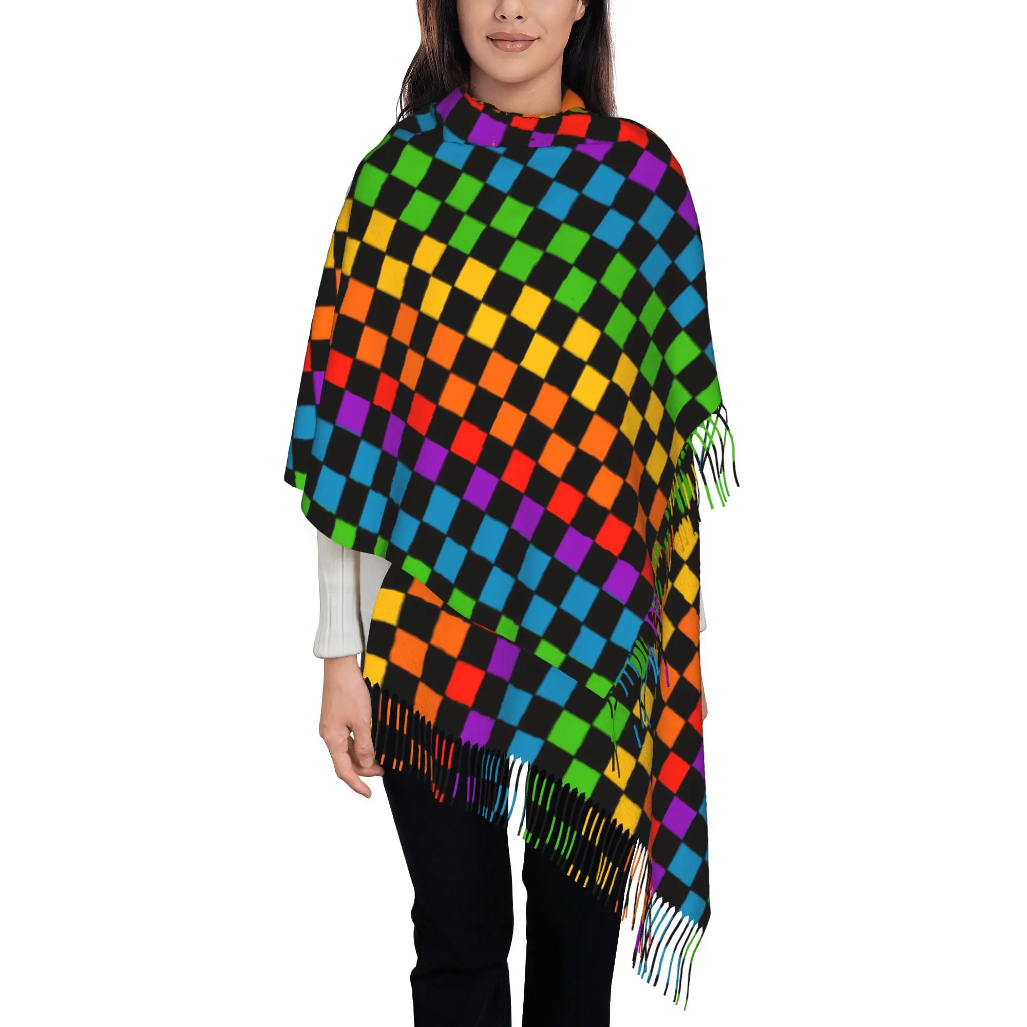 

Custom Printed Rainbow Checkerboard Checked Pattern Scarf Men Women Winter Warm Scarves Shawls Wraps