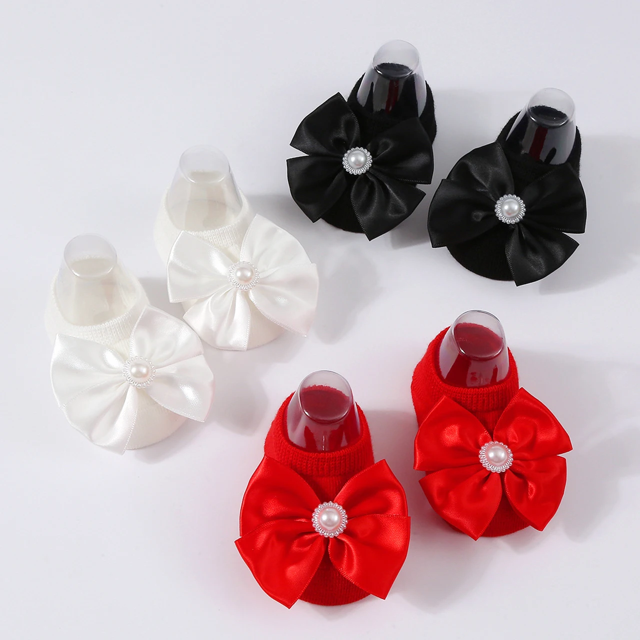 Princess Girl Pearl Bow Socks Baby Birthday Photo Props 0-1Year Infant Anti-Slip Floor Sock Soft Cotton Ankle Sock Kids Footwear