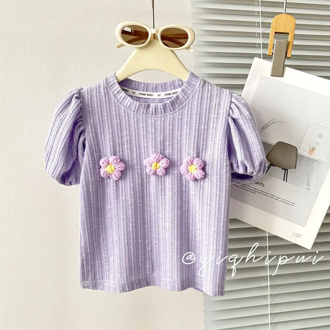 Girls 2026 Summer Fashion New Short-Sleeve Puff Sleeve Lightweight Stylish Top Half-Sleeve Childrens T-Shirt