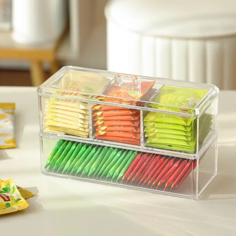 

Multifunctional Tea Bag Storage Box Acrylic Office Storage Box with Lid Coffee Bag Compartment Box Organizer