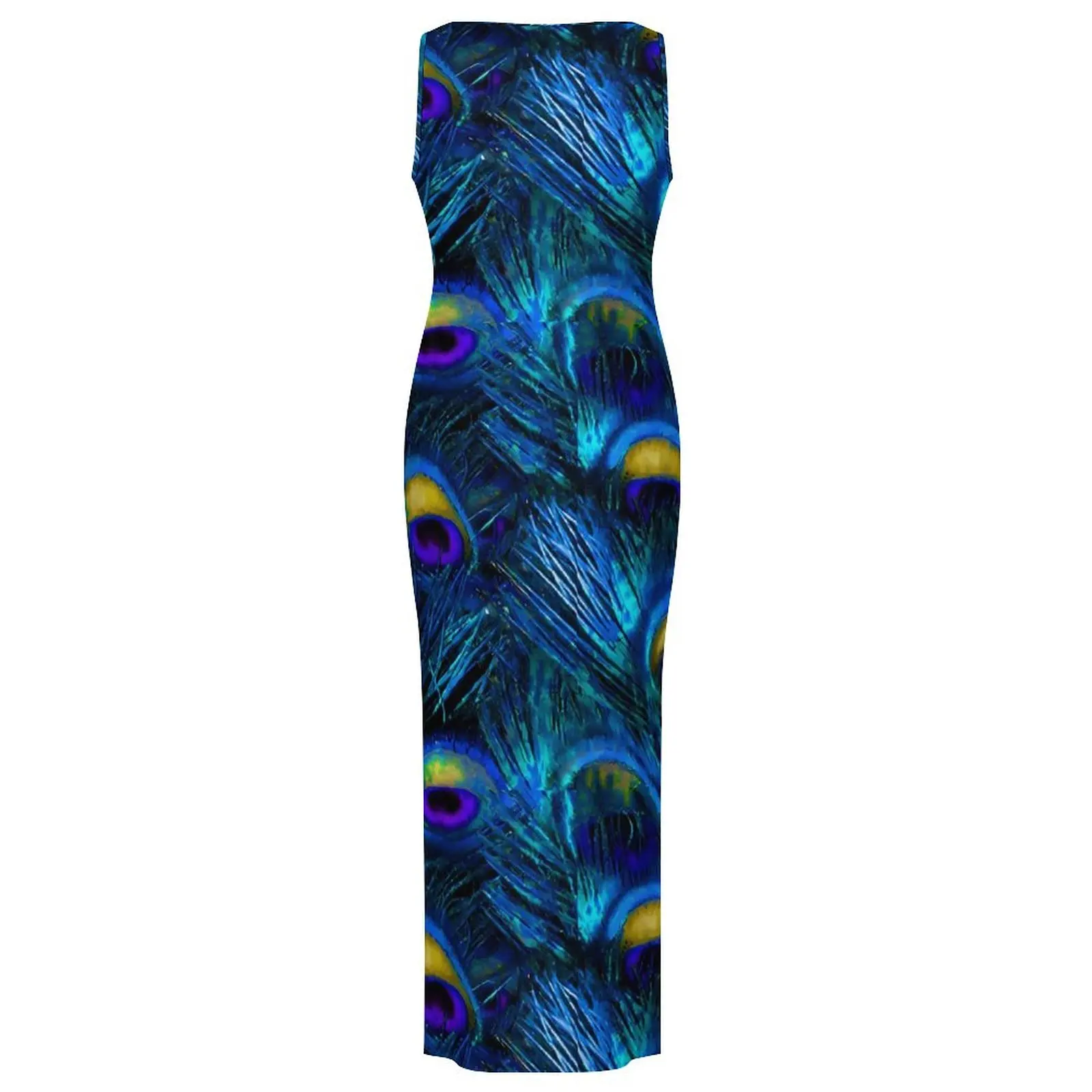 Woman Bodycon Dress Pretty Peacock Feather Maxi Dresses Summer Animal Print Sleeveless Street Wear Graphic Dress Big Size 4XL