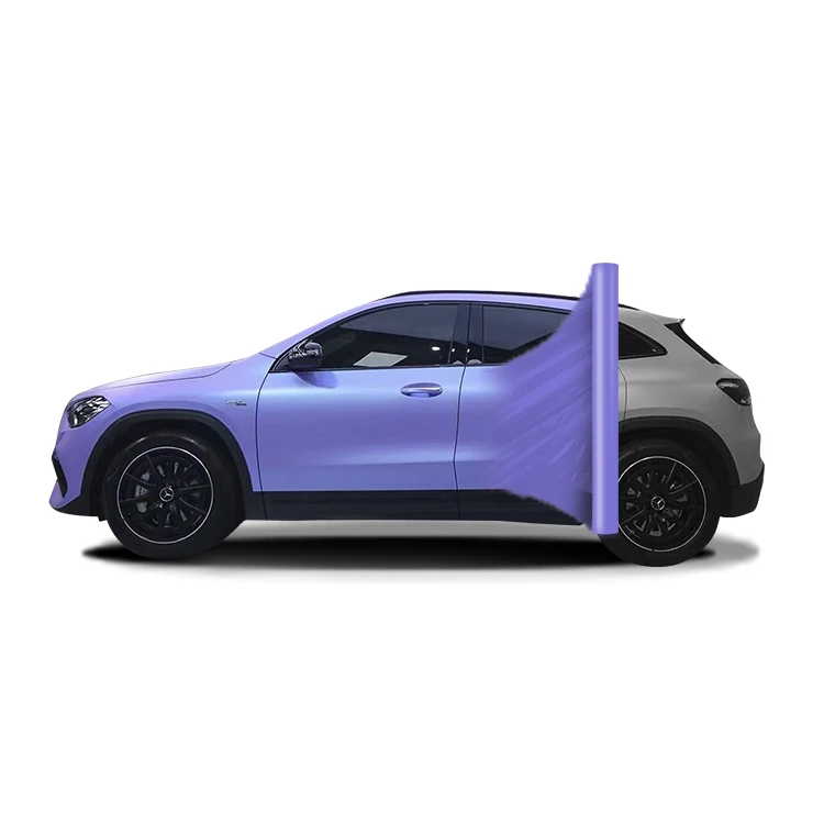 2025  1.52*17m Glossy Gray Purple PVC Car Wrapping Film Self-Adhesive Bubble-Free Vinyl Wrap Body Color-Changing Function