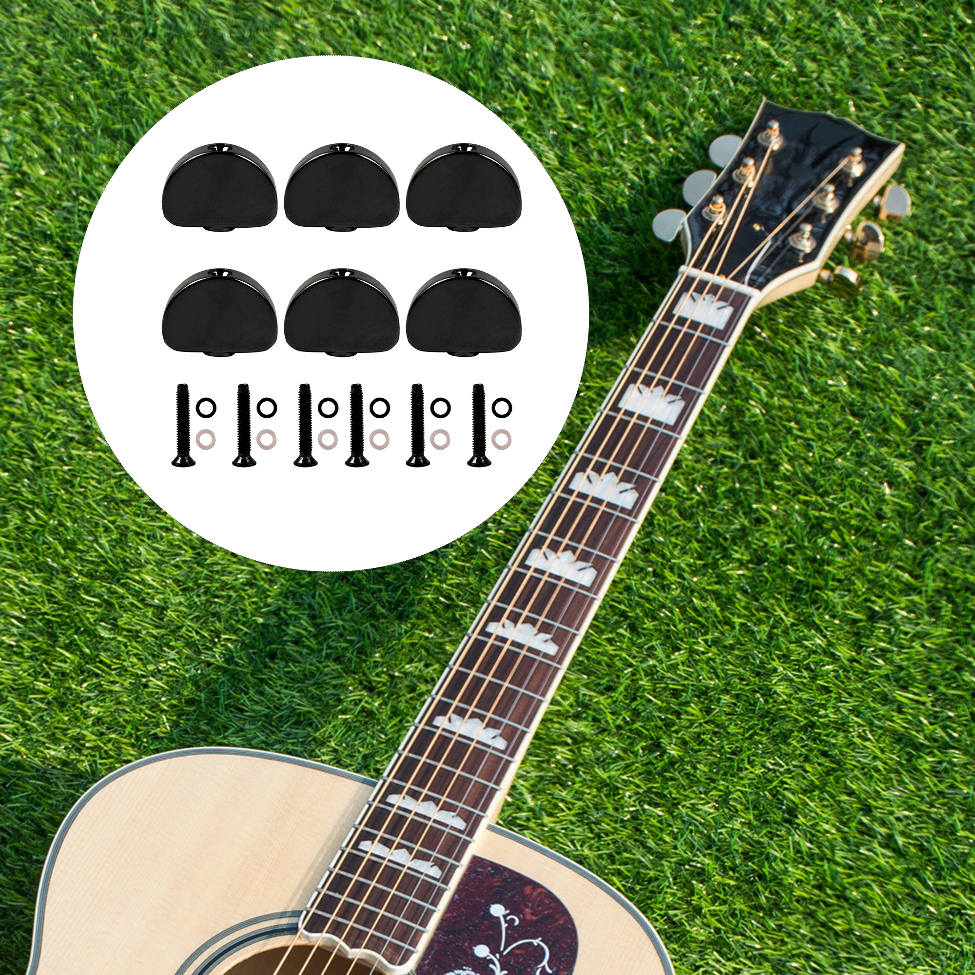 

6 Pcs Oval Black Guitar Machine Heads Tuning Peg Buttons 0.16" Hole Dia