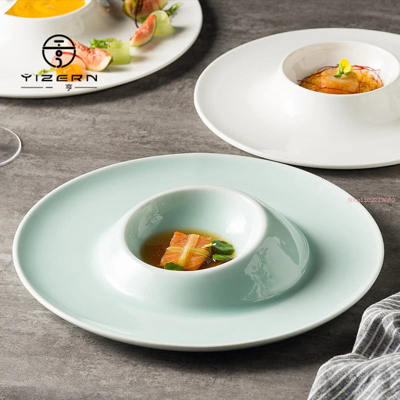 White Ceramic Steak Plate Sushi Flat Special-shaped Dish Home Western Tableware Dessert Cake