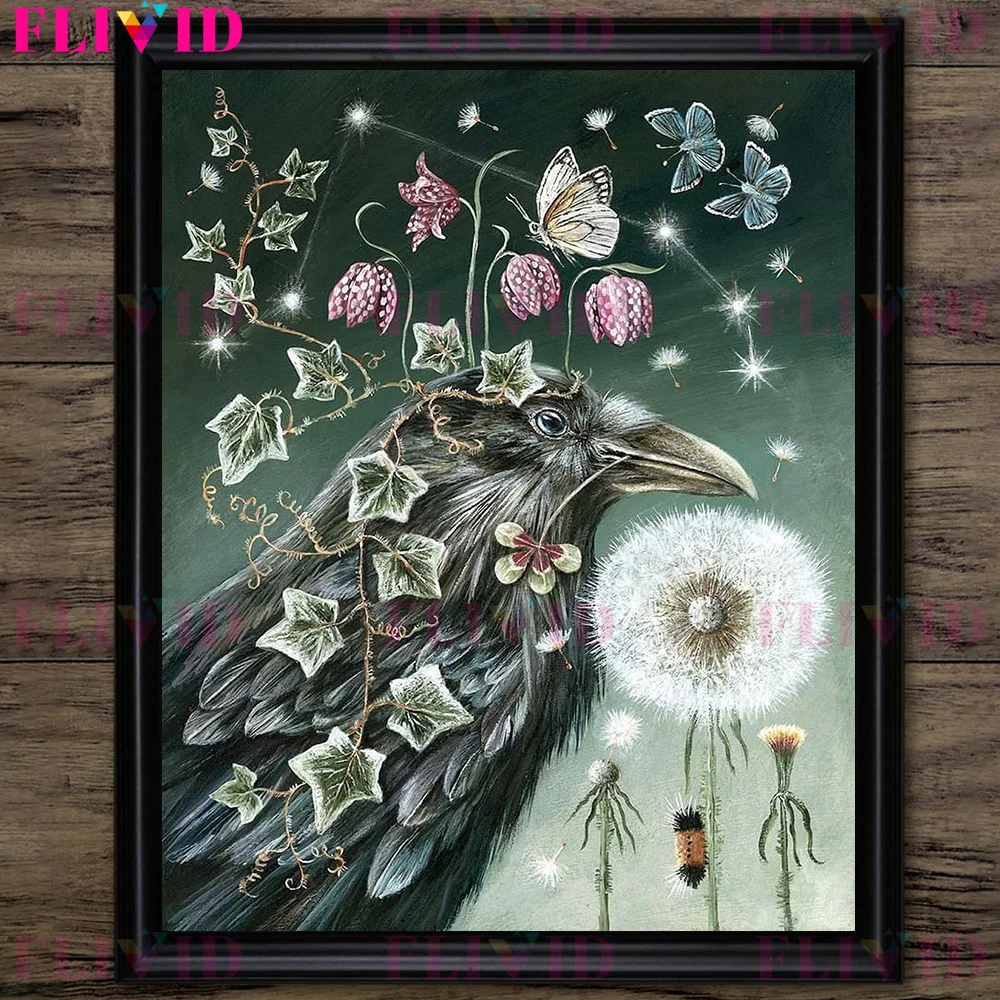 Crow,Arrow And Moth Plant Vintage Wall Art Canvas Painting Magical Animals&Plants In The Secret Forest,Art Poster Print Decor
