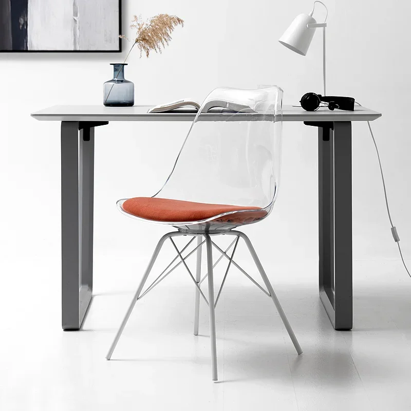 

Nordic Simple Transparent Seat Home Acrylic Dining Chair Coffee Chair Leisure Backrest Computer Chair Stable Steel Legs