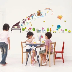 Children Band Cartoon Musical Note Vinyl Wall Stickers Removable for Kids Bedroom Nursery Room Home Decoration Baby Music Decals