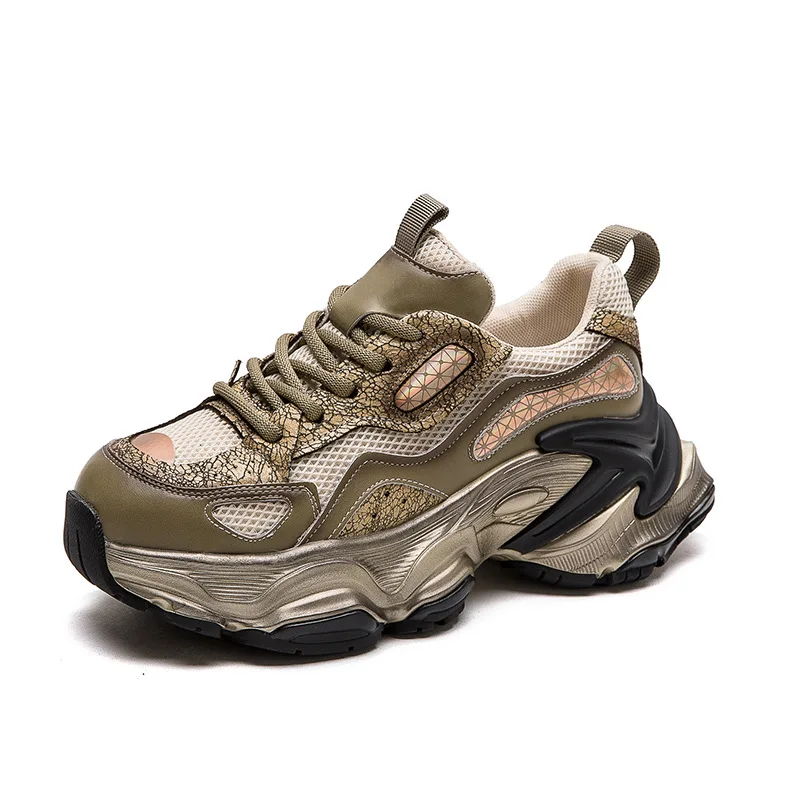 

Массивные кроссовки из натуральной кожи с воздушной сеткой 6 см, удобные ботильоны разных цветов на весну и лето, ботильоны на плоской подошве, осенняя женская обувь