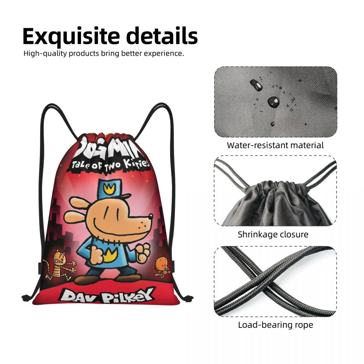 Dog Man Manga Anime Drawstring Bags Football Backpack Gym Sackpack String Bag for Yoga