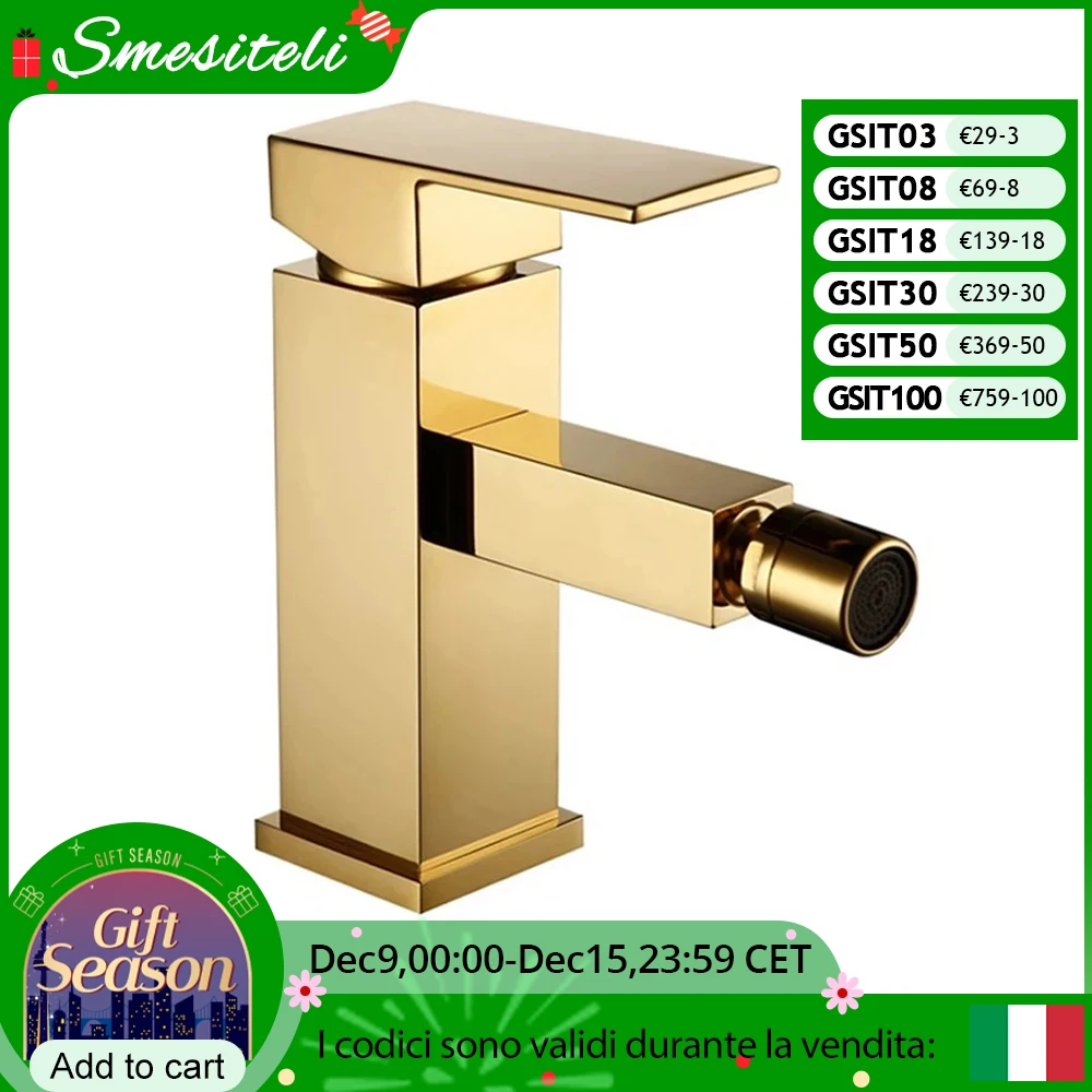 Smesiteli Bathroom Faucet Solid Brass Square Style Polished Gold Finish Bidet Single Lever Mixer Water Tap Bidet Fitting Taps