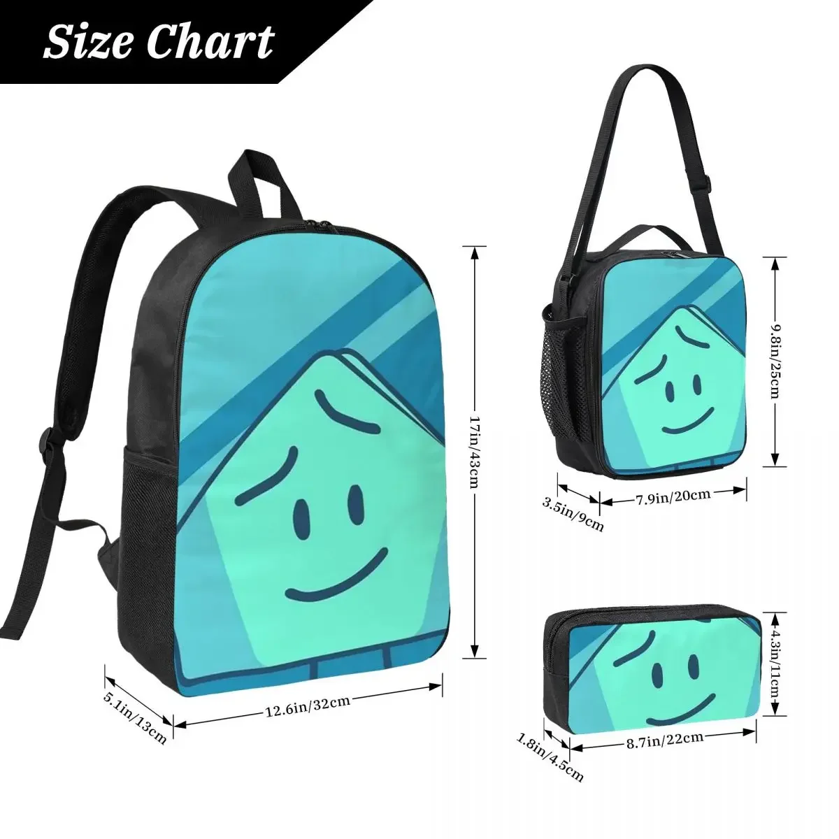 BFDI Four BFB Backpack Student Boys Girls BookBag School Bag Laptop Shoulder Bags 3ps Insulated Lunch Bag Pencil Case