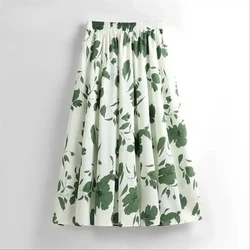 Women Elegant Floral A-line Skirt  High Quality Elastic Waist Slim Temperament Casual Lady Summer All-match Skirt Fashion