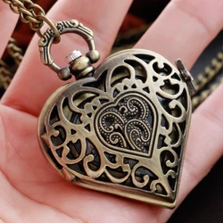 Antique Hollow Poker Heart Unique Shape Quartz Pocket Watch Retro Fashion Men's and Women's Steel Clock Fob Chain Accessories