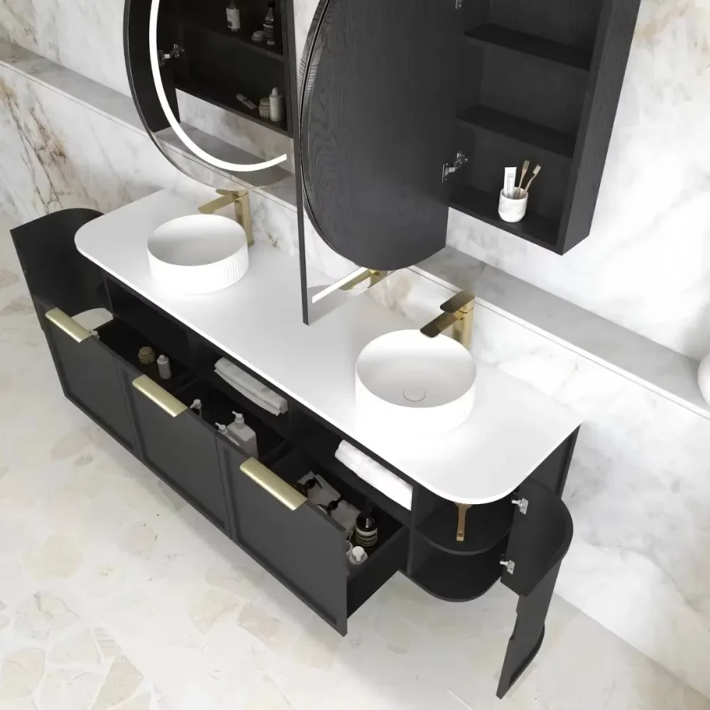 Wall Mounted Wood Double Bathroom Cabinet,floating Modern 60 in Slate Countertop Double Bathroom Vanity