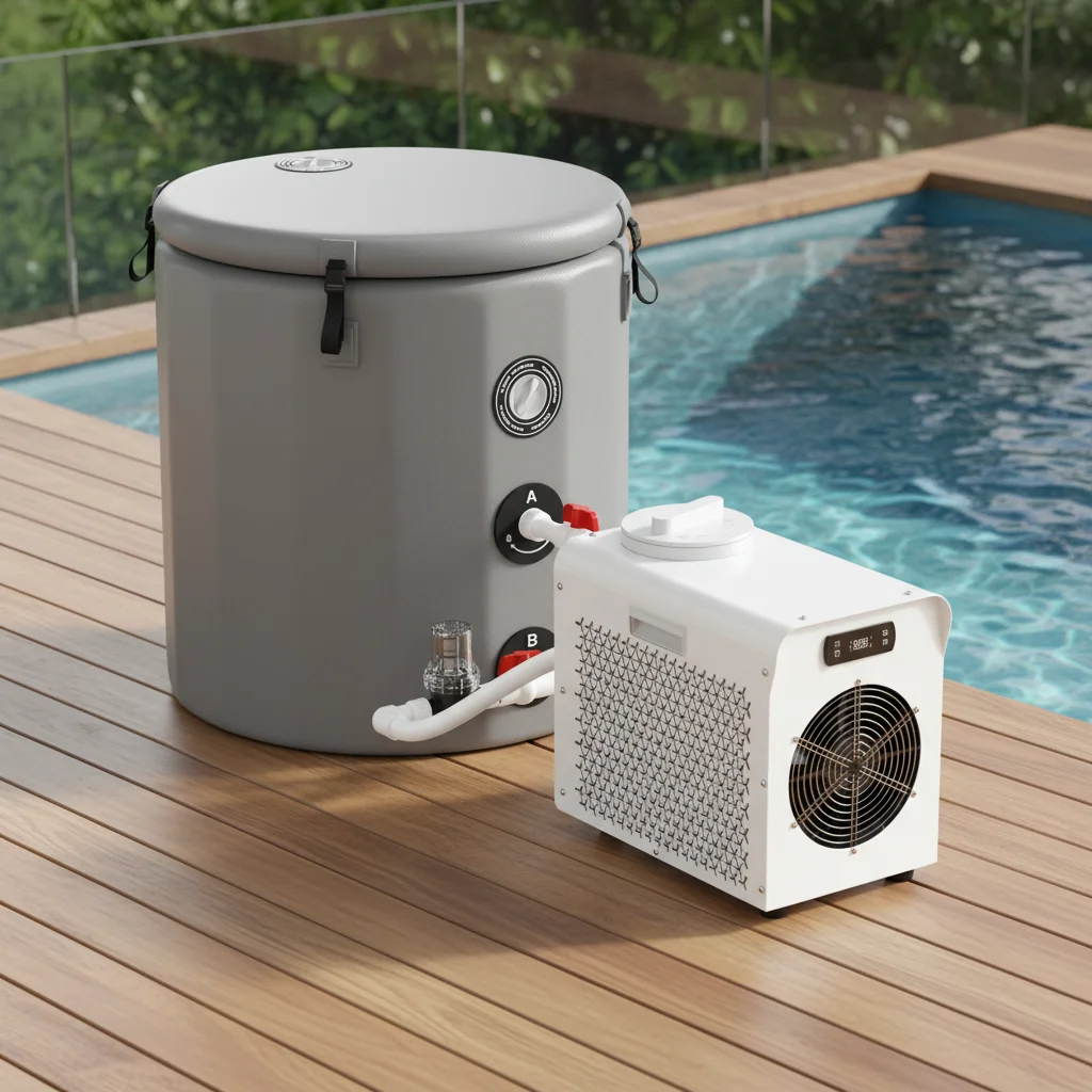 

Мини-чиллер с Wi-Fi управлением 0.3 л.с. + круглая портативная надувная ванна для ледяных ванн для занятий спортом и фитнесом на открытом воздухе