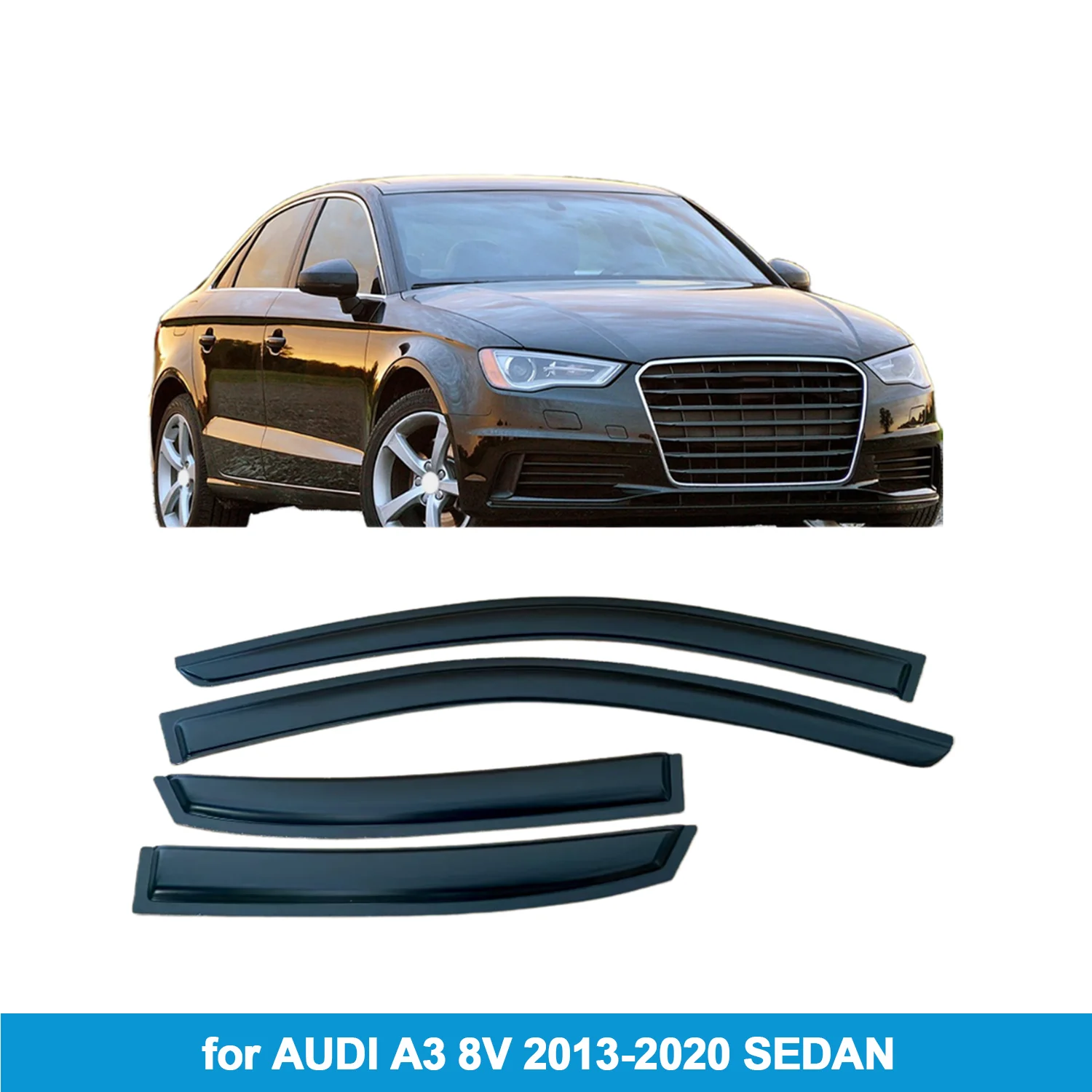 

Для AUDI A3 8V 2013-2020 СЕДАН: Ветровики (дефлекторы) на окна, внешние, с креплением на липучке, защита от дождя и ветра