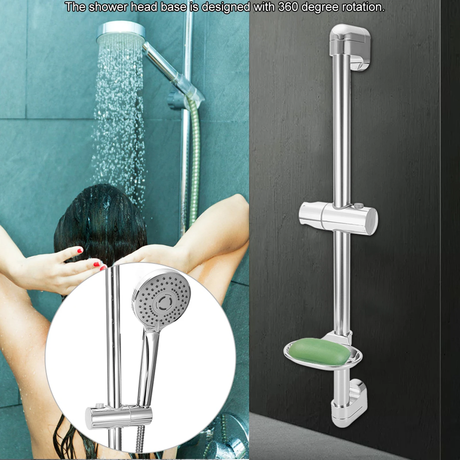 

Bathroom Fixtures Shower Equipment Slide Stainless Steel Lifting Handhold Shower Head Holder Bracket with Soap Box G1/2"