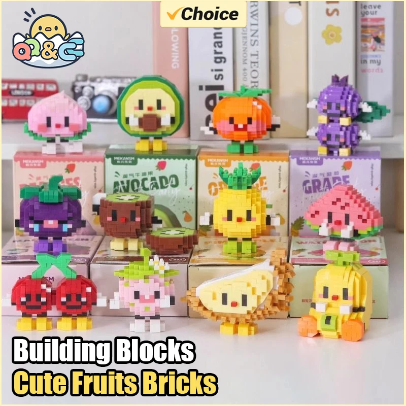 12 Styles Cute Fruit Building Blocks Bricks Block Figurine Mini Particle Trendy Play Fruit Happy Food Set Creative Desktop Decor