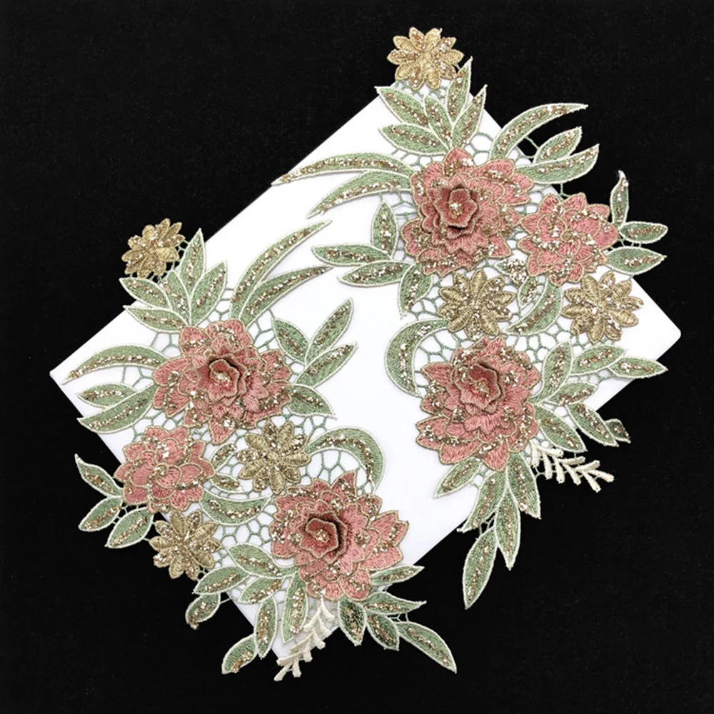 Lychee Life 1Pair Lace Flower Embroidery Fabric Patch Fabric Patch Sewing Clothing Wedding Dress Clothing Accessories