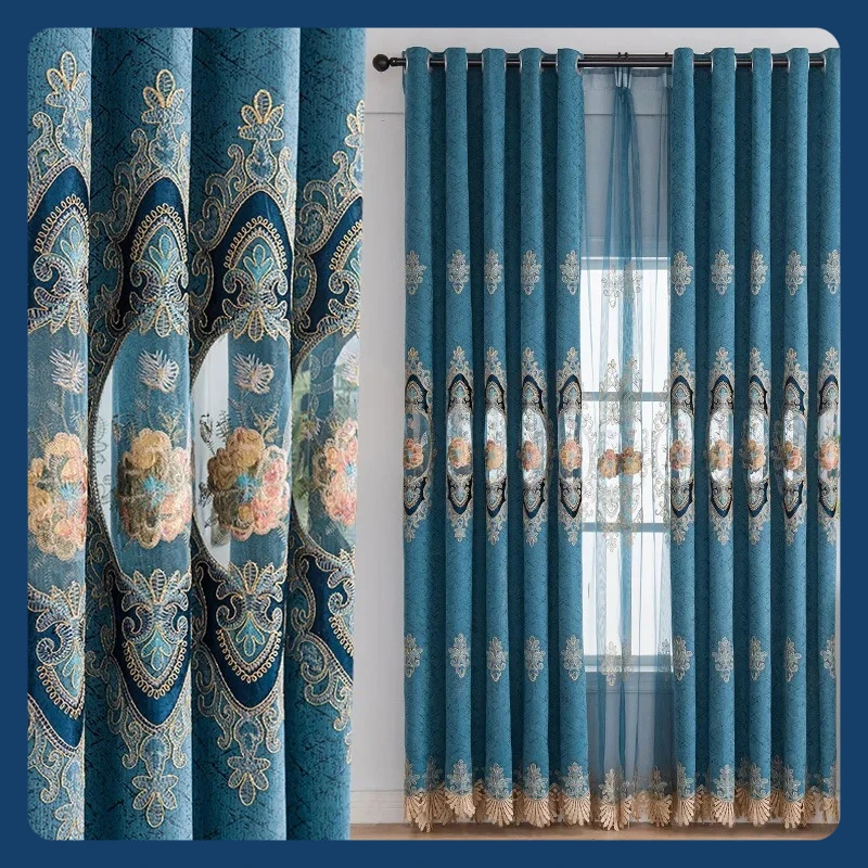 

European Embroidery Curtain for Living Room Hollow Water Soluble Luxury Blackout Bedroom Dining Room Balcony Villa Customization