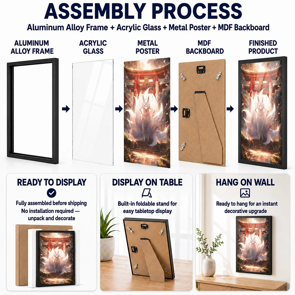 Mystic Kitsune Gateway Metal Poster With Aluminum Alloy Frame Personalized Photo Japanese Graphic Style Wall Art For Game Room
