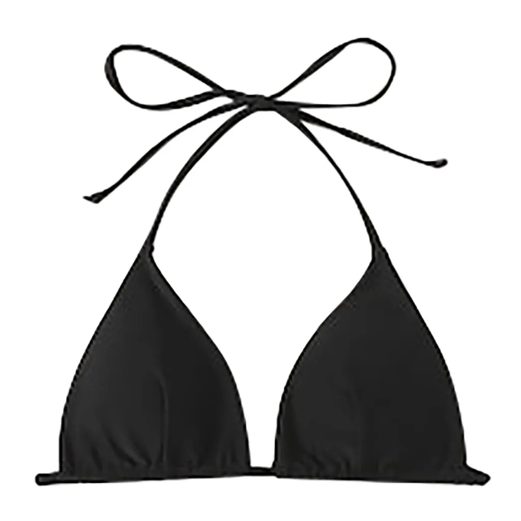 Sexy Beachwear Tops For Women Halter Swimming Tankinis Solid Color Black Swimwear Tie Band Out Bikini Female купальник женский