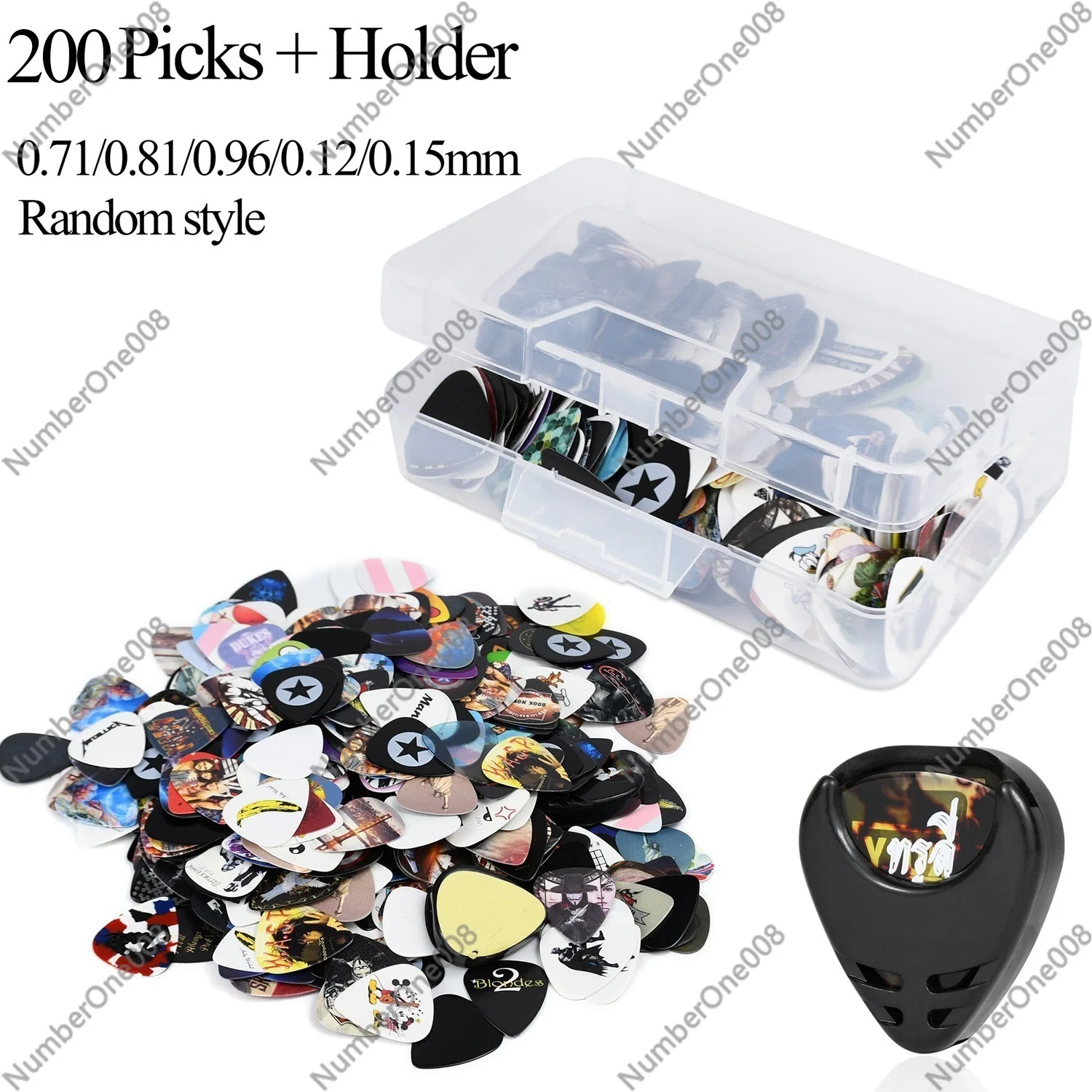 200 Pick Box, Personalized Rock Guitar Pick, Celluloid Shrapnel + Pick Clip (random Style Thickness)