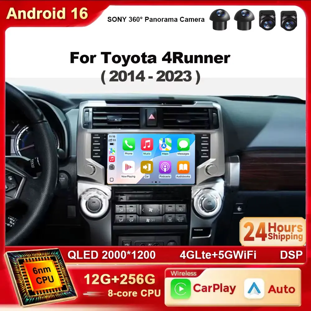 Android 16 Car Radio For Toyota 4 Runner 4Runner 2014 - 2023 Multimedia Player Stereo 4G WiFi BT Carplay Head Unit Navigation