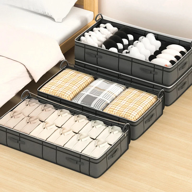2 Pack Foldable Non-Woven Under Bed Storage Bags, Large Capacity Clothing Blanket Organizer, Dustproof Tidy Storage Bag for Bedroom Closet, Space Saving