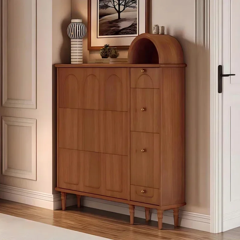 

Шкаф для обуви из цельного дерева во французском стиле ретро, средний и древний стиль, высококачественная входная дверь, ультраузкий шкаф для обуви