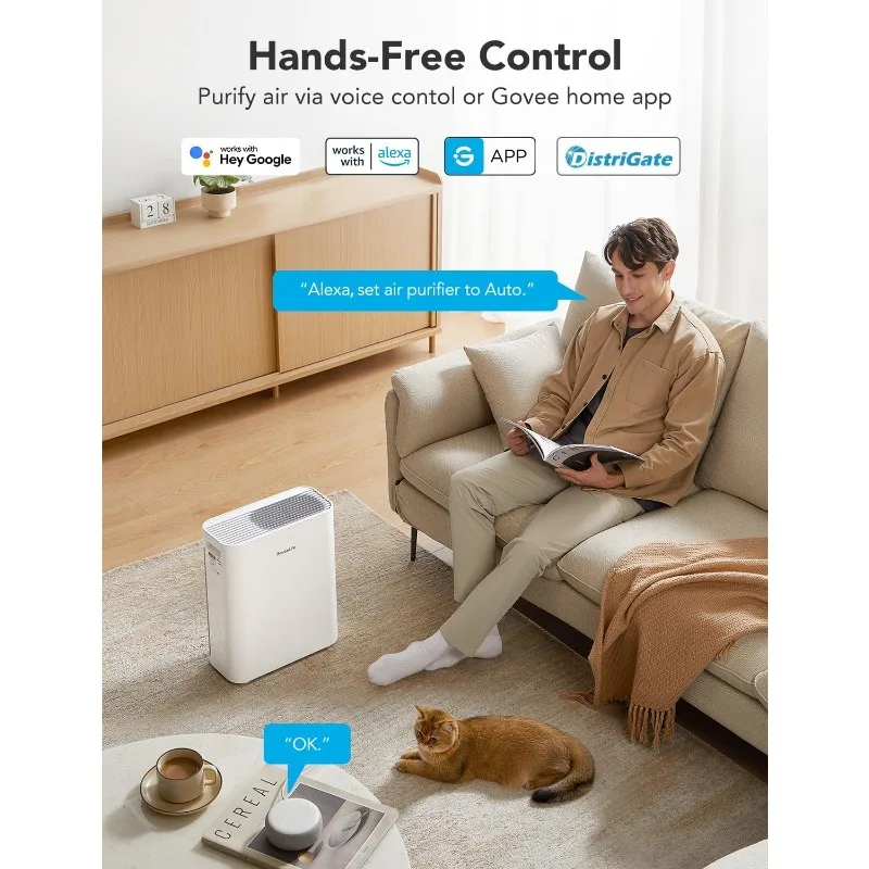 أجهزة تنقية الهواء الذكية للمنزل الكبير، أجهزة تنقية الهواء H13 True HEPA للحيوانات الأليفة مع مستشعر PM2.5، فلتر مسبق قابل للغسل