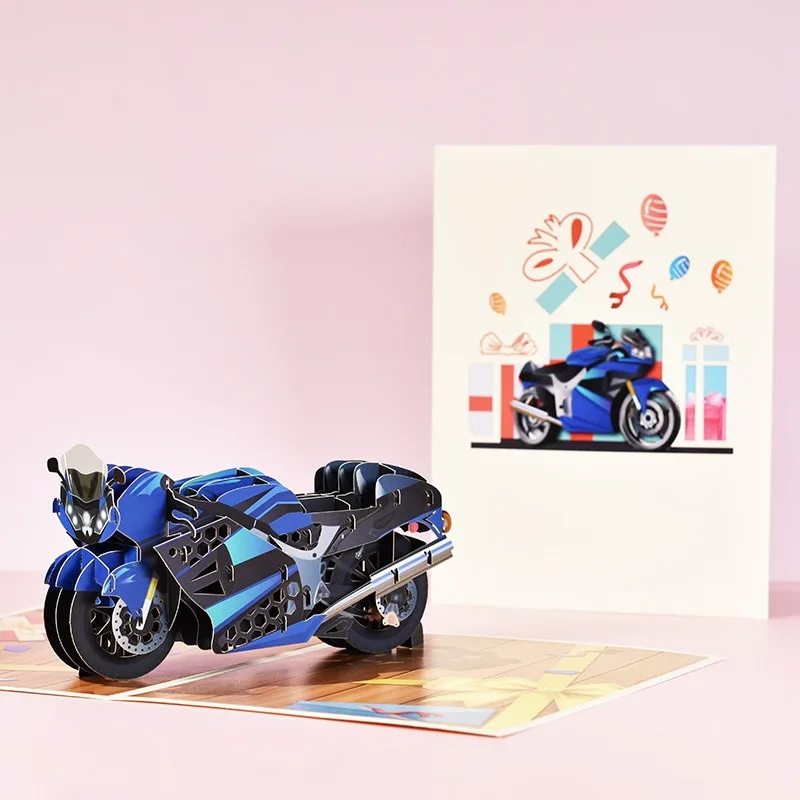 

Pop up Creative Father's Day Card 3D Stereoscopic Birthday Card Festival Blessing Cardboard Carving Motorcycle gift